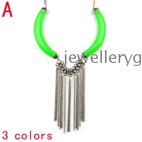 3 PCS/LOT ,Free shipping Wholesale necklaces , colored plastic half collar metal tassel design pendant jewelry necklace ,NL-1969