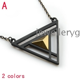 2PCS/LOT ,Free Shipping ,Wholesale 2 colors long chain designer metal black trangle inlay Pyramid pendant necklace  ,NL-1896