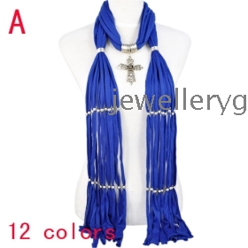 Free shipping ,Retail cobalt blue color fashion long bead tassel Alloy cross pendant scarf , 12 colors ,NL-1803 