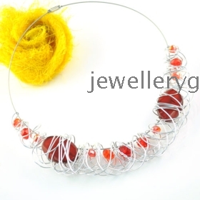 Free shipping ,Retail fashion wire winding Red bead collar necklaces ,NL-1311