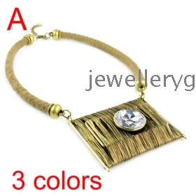 Free shipping jewelry ,Charm wire weaved inlay diamond oversized rectangular necklace, NL-1573 