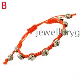 5 colors Retail beaded bracelet ,Free shipping ,Silver skull polyester rope weaving with metal skull pendants fashion bracelets ,-1384