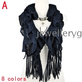 9 colors ,Free shipping Retail blue color women winter warm weaved shaped resin pendant sarves jewelry scarf  ,NL-1932