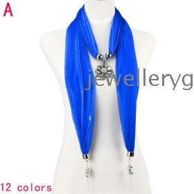 Free shipping hot selling crystal stone flower alloy pendant scarf blue chiffon with two ending jewelry ,NL-2022 