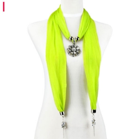 Free shipping ,hot selling crystal stone flower alloy pendant scarf jade green chiffon with two ending jewelry ,NL-2022 