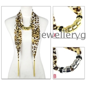 2 pcs/lot ,Free shipping ,Sale popular leopard necklace scarf alloy chain tassel ending designer women scarf ,NL-2031