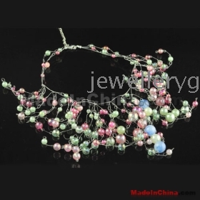 pearl style acrylic beads necklaces ,rainbow style tassel necklces , NL-1484
