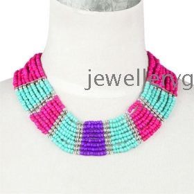 3 pcs/lot Free shipping ,Hot sale New design fashionable handmade multi rows rainbow colour beaded ethical trendy women choker necklace ,NL-2040