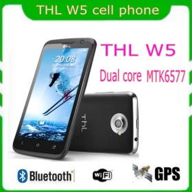 4,7 hüvelykes THL W5 Kétmagos MTK6577 1 GHz-es 1GB RAM 4 GB ROM 1280 * 720 Dual SIM Dual kamera Android OS 3G okos telefon