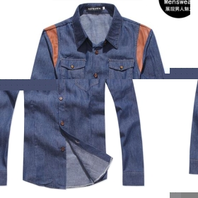 2012 camisa de la marea masculina pop camisa de manga larga hombre la nueva primavera ropa sencilla color puro vaquero del hombre