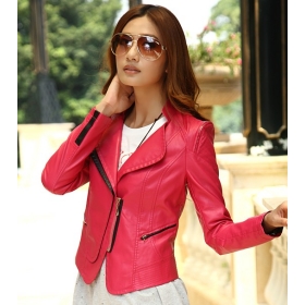 Free shipping 2012 new Autumn Korean jacket Ladies  Sexy Red leather jacket women's short Slim PU leather jacket