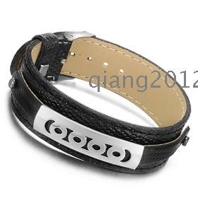 2012 new Korean fashion jewelry wholesale black titanium steel alternative leather bracelet PH725 