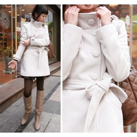 Free Shipping 2012 Korean temperament ladies stand-collar  belt decorated woolen jacket coat Women's jacket