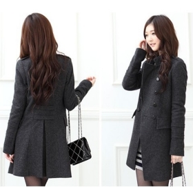 Free Shipping 2012 Winter new women's coat standing collar casual jacket Slim  double-breasted coat cashmere woolen coat