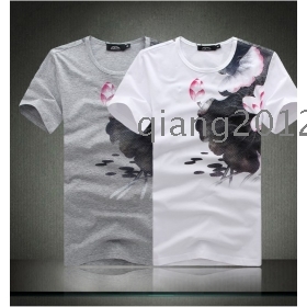 2012 Chinese-style ink painting  T-shirt fashion personalized printed short-sleeved Free shipping 