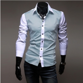 New Men's Slim Korean  T-shirt men's Fashion cotton  long-sleeved shirt  shirts Sky blue, dark gray M, L, XL