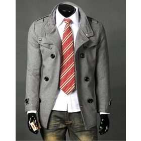 New Men's Double-breasted stand collar badges  coat dust coat jackets overcoat Black Grey M, L, XL, XXL