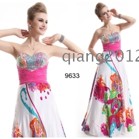 09633 Strapless Sequins Ruffles Floral Printed Evening Dress Free shipping 