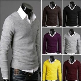 Fashion Korean men's  thickening California angora  multi-color V-neck primer sweater 6375 M, L, XL, XXL
