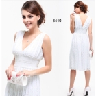 03410WH Free Shipping NWT Sexy Double V-neck  Whites Bridesmaid Dress