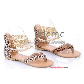 Chain Bohemian sandals fashion beads toe shoes and sandals with a leopard grain with flat