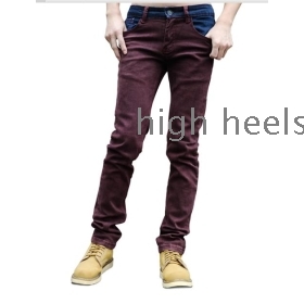 Mies viininpunainen vuorovesi jalat farkut han painos näytä ohut kuminauha viljellä oman moraalin vyötärö miesten housut 2012 uusi kevät vaatteet