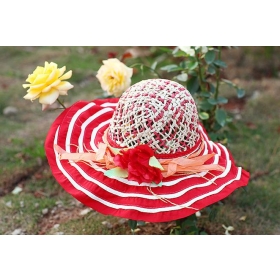 Reizen reizen mode bloemen gevlochten strooien hoed sunbonnet langs het strand grote vrouwelijke hoed