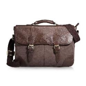 Branded Men's Business and Leisure Bag, Genuine Leather + Canvas HandBag, Shoulder Messenger Bags C00913R1#- Brown + Grey 