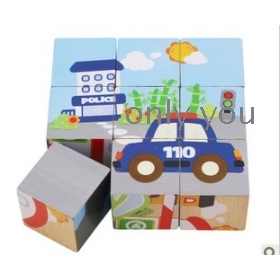 Nine goals sells children's educational woodiness three-dimensional puzzle six surface painting building toys 