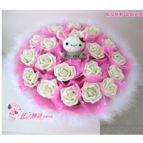 Love the password cartoon rabbit white roses bouquet birthday present for his girlfriend  special wife  