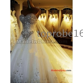 Moda 2013 Najnovije Luxury mladenka haljina Dušo Swarovski kristali aplicirano Perla katedrala vjenčane haljine szie 4 6 8 10 12 14 16 18 20 ili prilagođeni