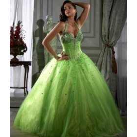  lfresh green Organza Applique beading Paillette Fashion 2012 Halter Sleeveless Ball gown Wedding  Gown Dress US Size 2 4 6 8 10 12 14 16 18 20 Or Custom