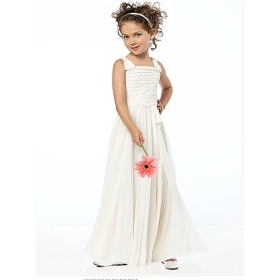 Fashion 2012 cheap cute chiffon zipper white sleevless ruffles Floor length  Flower Girl Dresses