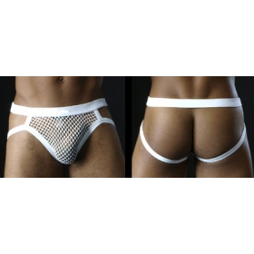  Hot Sale Man's Gauze Fish Net Sexy Nightwear Underwear Men's mesh double thong White  Free Shipping!