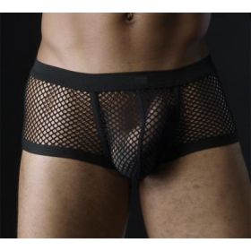  Hot Sale  Man's Gauze Fish Net Sexy Nightwear Underwear Men's mesh  Boxer Briefs Black Free Shipping!