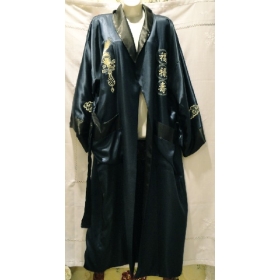 Free shipping New Men's Silk Luxury Double-Side Robe Night Gown Embroidery Dragon Sleepwear Black