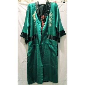 Free shipping New Men's Silk Luxury Double-Side Robe Night Gown Embroidery Dragon Sleepwear Green