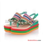 Bohemian rainbow beaded wedge thick bottom sponge cake slippers Roman sandals