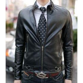 Topkwaliteit Korea Mannen Slim standup kraag Mannen hoodie Leather Jacket jas # 07