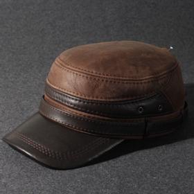 Leather in old people warm cap cowhide