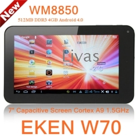 [New] Free shipping EKEN W70 Android 4.0 Tablet PC 7" Capacitive Screen VIA WM8850 Cortex A9 1.5GHz 4GB Camera HDMI MID Tablets 