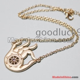 Hamsa Hand" w/ Crystals Amulet Necklace Good Luck Charm Sacred Pendant Jewelry 12pcs/lot N18 