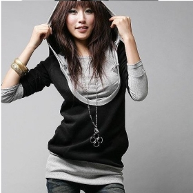 2012 New Fashion. Women Japan Trendy Sexy  2 Pieces Hoody Top Black vtg