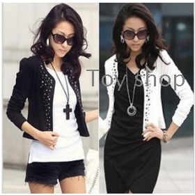 free shipping  New outfit rivet cultivate one's morality white small suit jacket