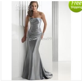 Zdjęcie bez ramiączek satyna Silver balu suknie wieczorowe sukienki Party Rozmiar 4-16