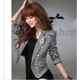 free shipping  New autumn outfit stripe lady small suit with leisure suit corsage coat