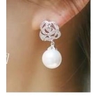 Hollow out roses pearl ear hammer earrings the bride       
