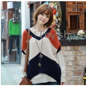 The new head of women's autumn BianFuShan match colors loose sweater sweater