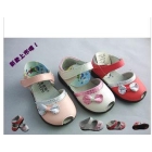 The new girl child leather shoes kids fish mouth half sandals bowknot cowhide three BaiGong pigments       