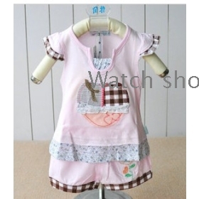  free shipping The new children's wear short-sleeved cotton T-shirt suit dress shorts two-piece outfit         